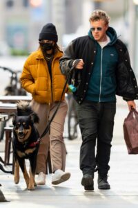 Emily Ratajkowski in a Yellow Puffer Jacket