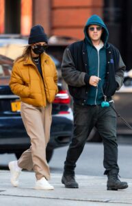 Emily Ratajkowski in a Yellow Puffer Jacket