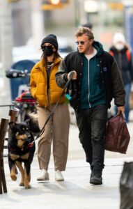 Emily Ratajkowski in a Yellow Puffer Jacket