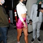 Hannah Stocking in a Lilac Mini Skirt Arrives at Catch LA in West Hollywood 03/26/2021