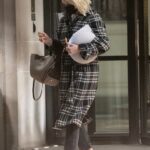 Holly Willoughby in a Plaid Coat Leaves the Corinthia Hotel in London 03/12/2021