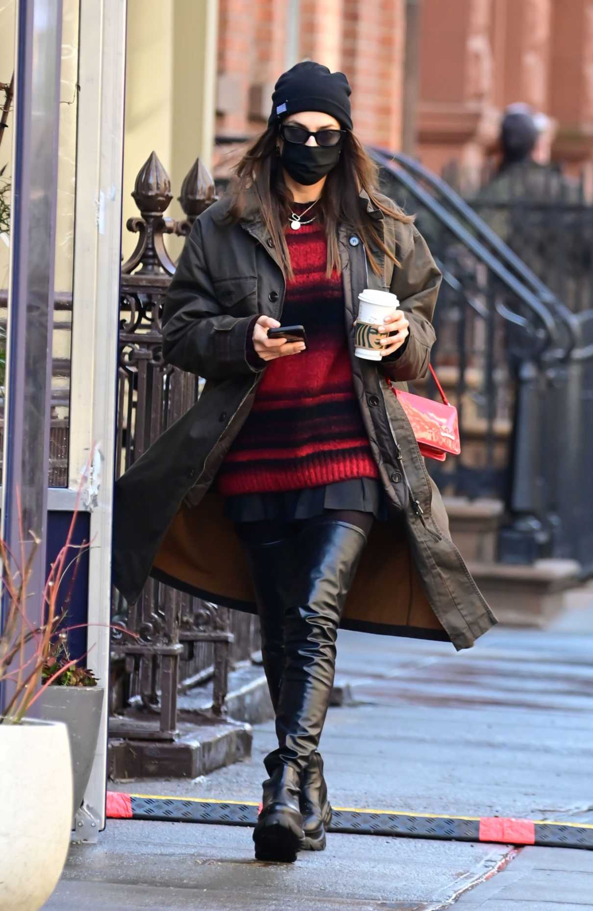 Irina Shayk in a Black Knit Hat