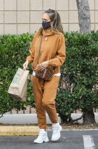 Jessica Alba in an Orange Sweatsuit