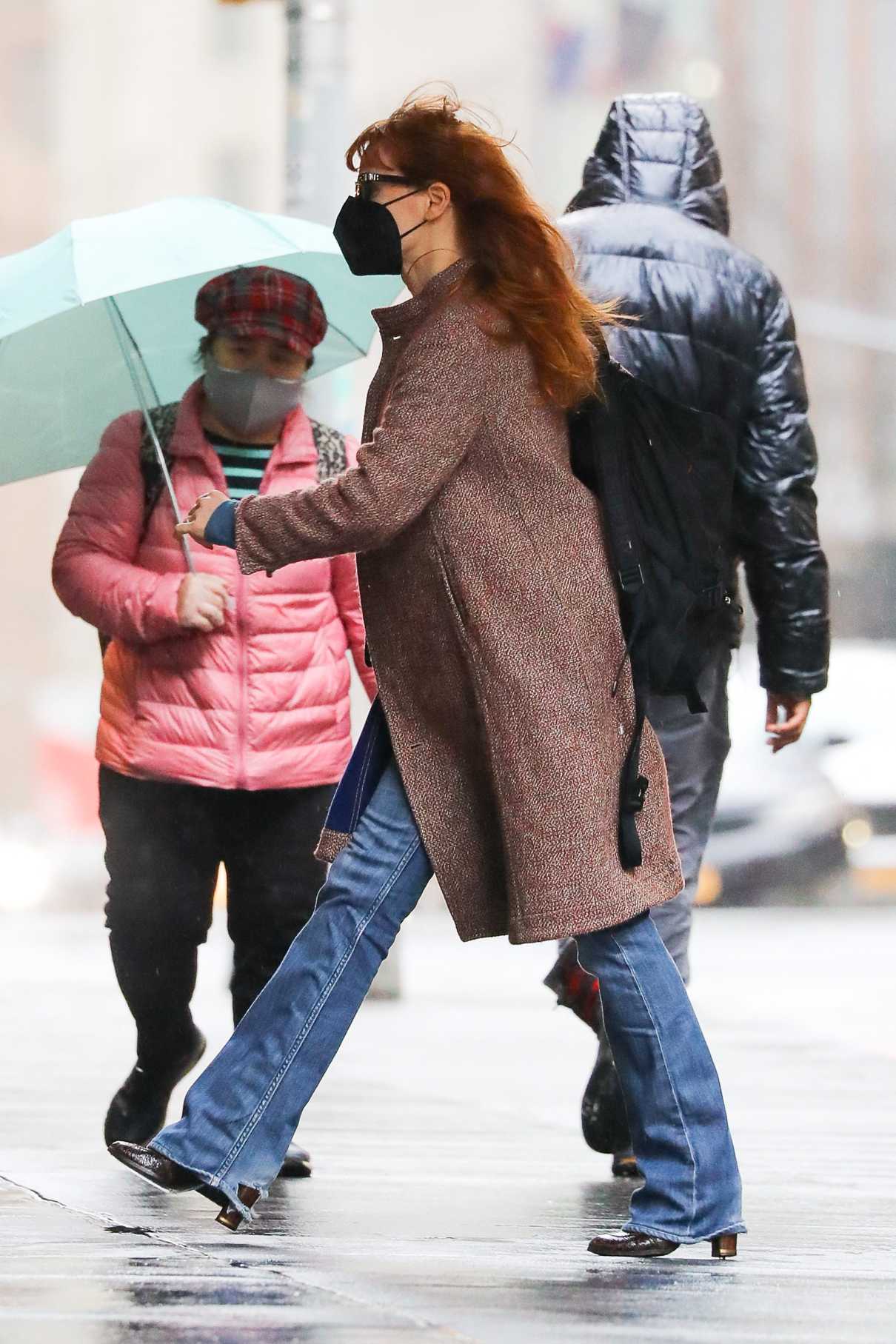 Jessica Chastain in a Black Protective Mask