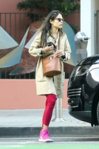 Jordana Brewster in a Red Leggings