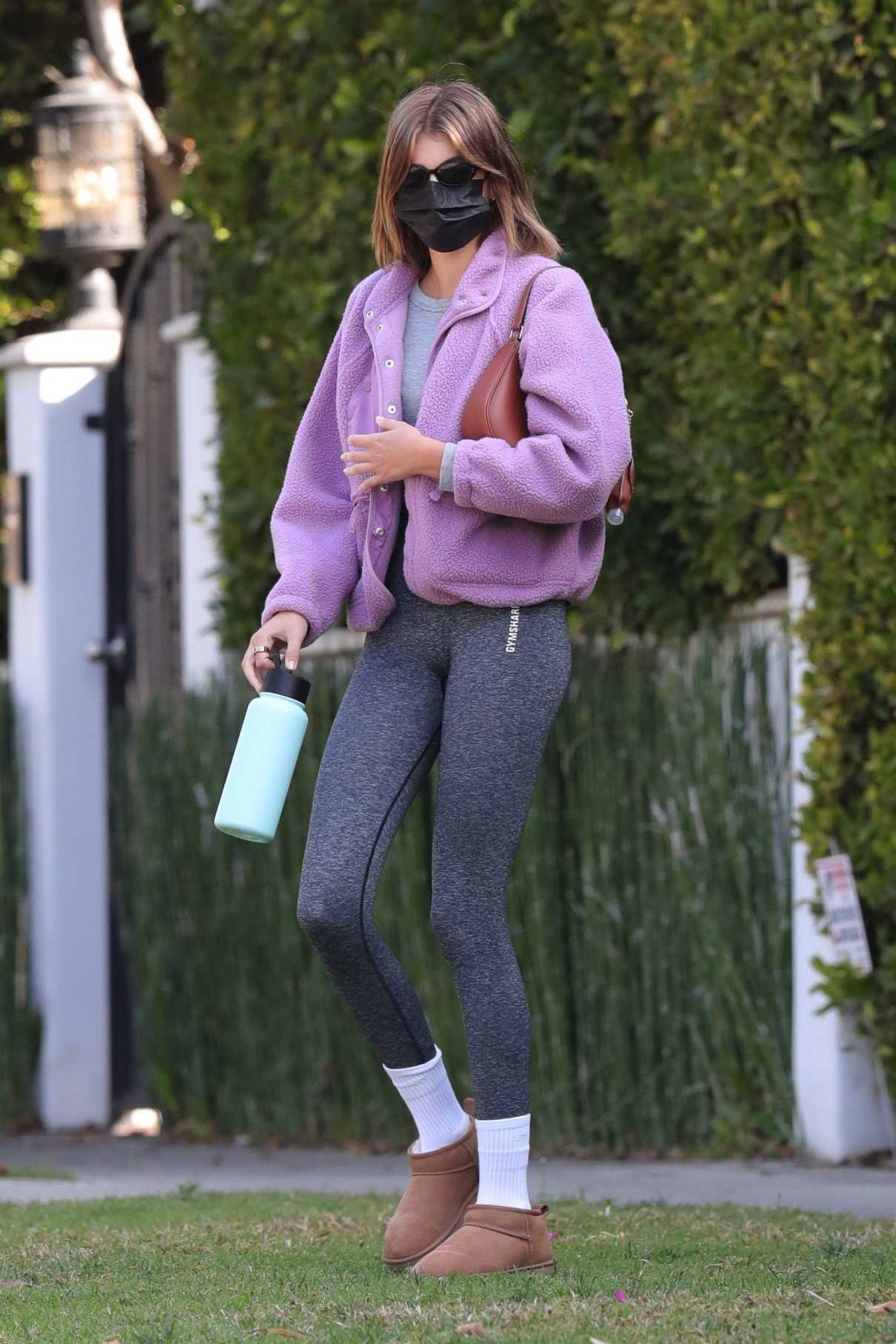 Kaia Gerber in a Grey Leggings