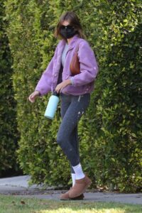 Kaia Gerber in a Grey Leggings