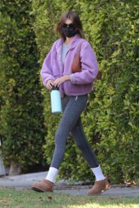 Kaia Gerber in a Grey Leggings