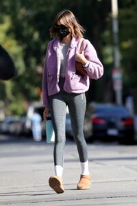 Kaia Gerber in a Grey Leggings