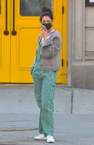 Katie Holmes in a Grey Cardigan