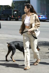 Kendall Jenner in a Beige Pants