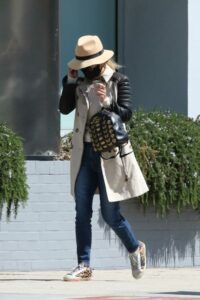 Laeticia Hallyday in a Beige Hat