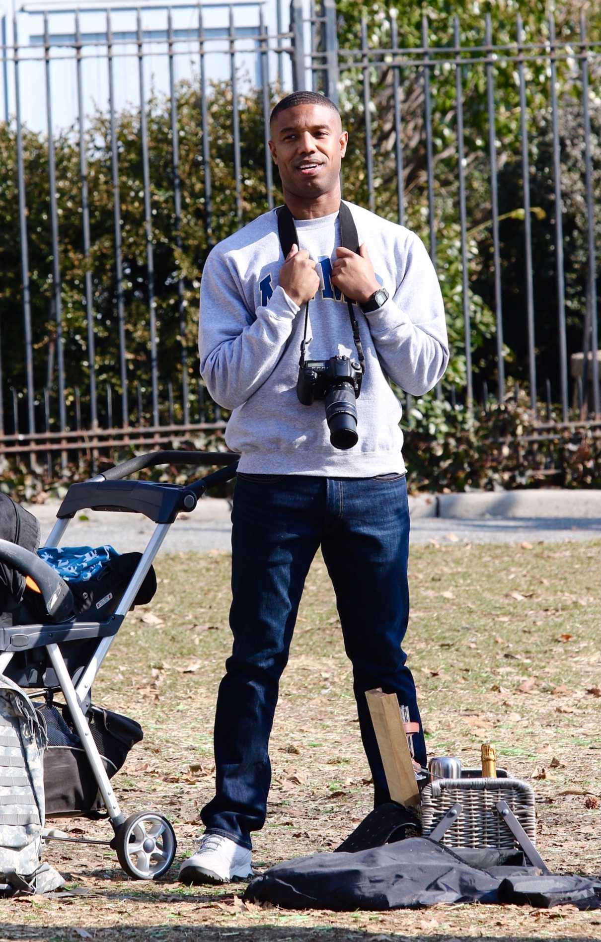 Michael B. Jordan in a Grey Sweatshirt