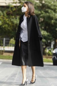 Queen Letizia of Spain in a Black Coat