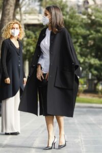 Queen Letizia of Spain in a Black Coat