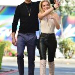 Saxon Sharbino in a Beige Top Was Seen Out with Pierson Fode in Los Angeles 03/10/2021