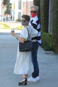 Selma Blair in a Beige Dress