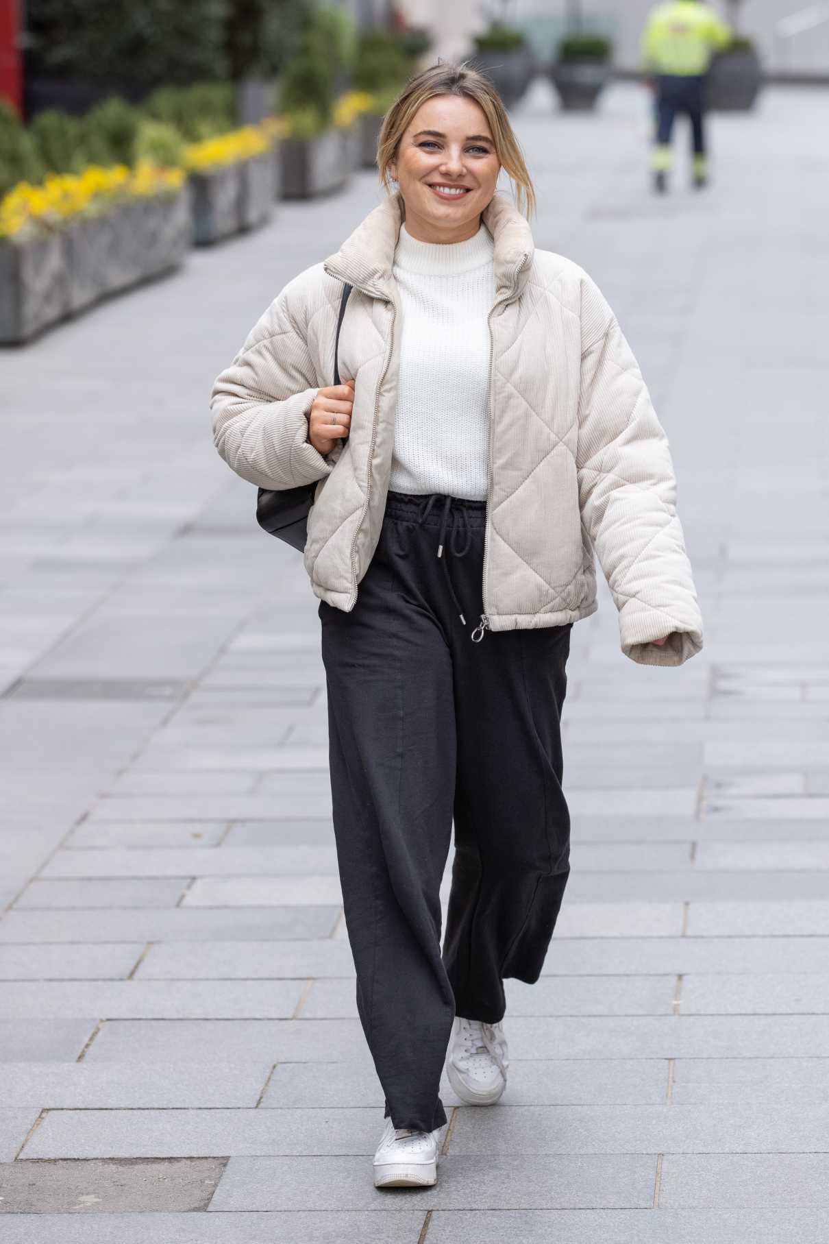 Sian Welby in a Beige Puffer Jacket