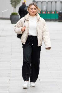 Sian Welby in a Beige Puffer Jacket