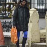 Vanessa Bauer in a Black Coat Goes Shopping at Sainsburys in Blackpool 03/09/2021