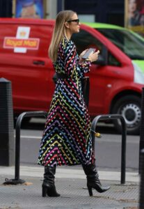 Vogue Williams in a Polka Dot Striped Dress