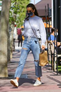 Alessandra Ambrosio in a Blue Riped Jeans