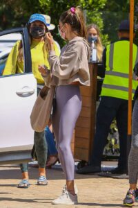Alessandra Ambrosio in a Purple Leggings