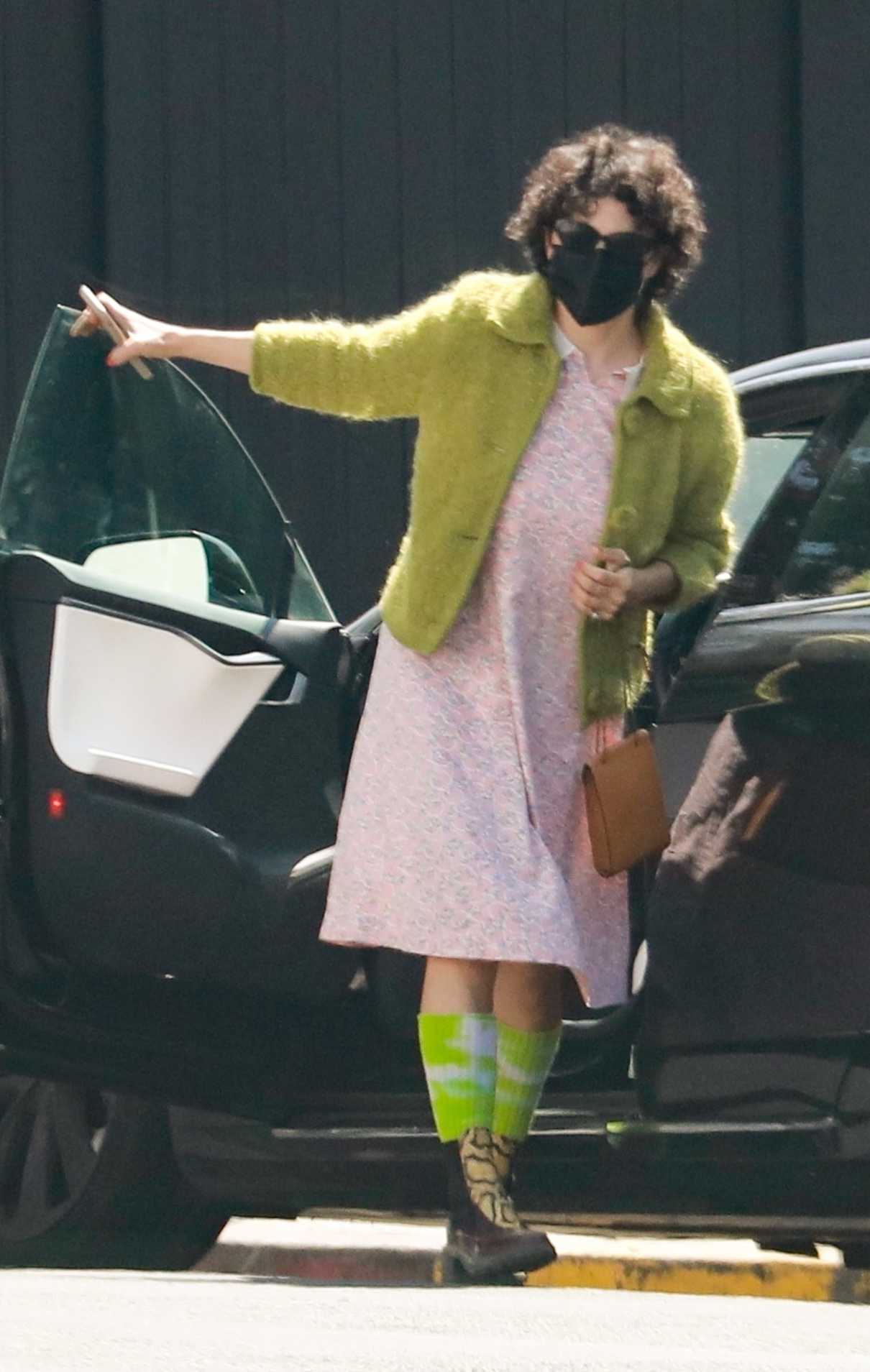 Alia Shawkat in a Neon Green Cardigan
