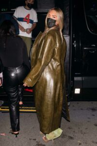 Anastasia Karanikolaou in an Olive Leather Coat