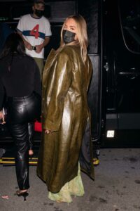 Anastasia Karanikolaou in an Olive Leather Coat