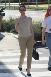 Ashley Greene in a Beige Outfit