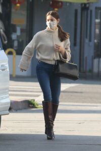 Ashley Greene in a Beige Sweater