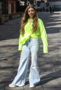 Becky Hill in a Neon Green Shirt