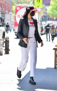 Bella Hadid in a White Pants