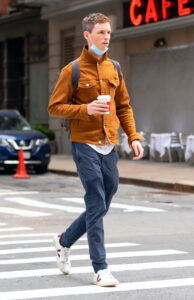 Eddie Redmayne in an Orange Denim Jacket