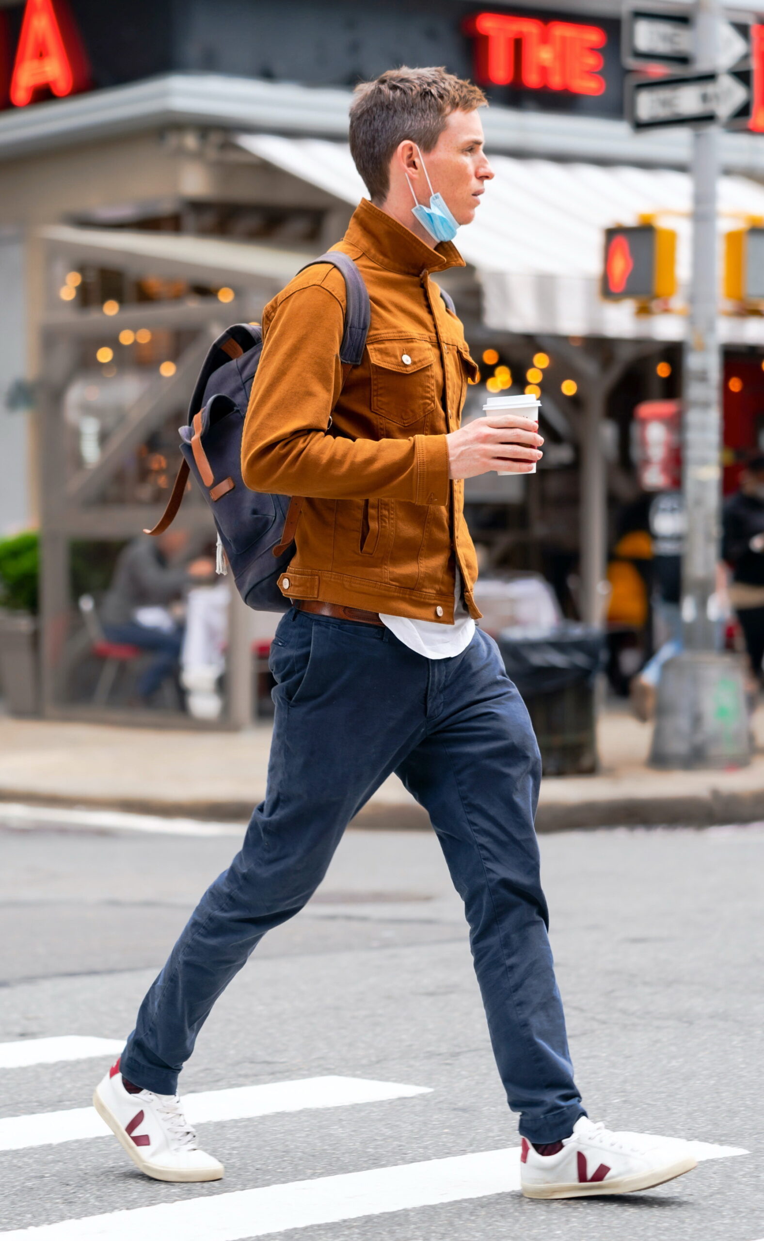 Eddie Redmayne in an Orange Denim Jacket Was Seen Out in New York City ...