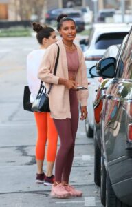 Jasmine Tookes in a Beige Cardigan