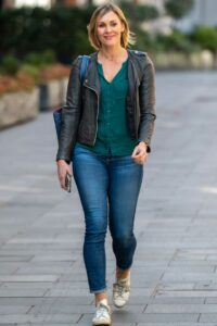 Jenni Falconer in a Black Leather Jacket