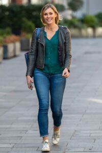 Jenni Falconer in a Black Leather Jacket