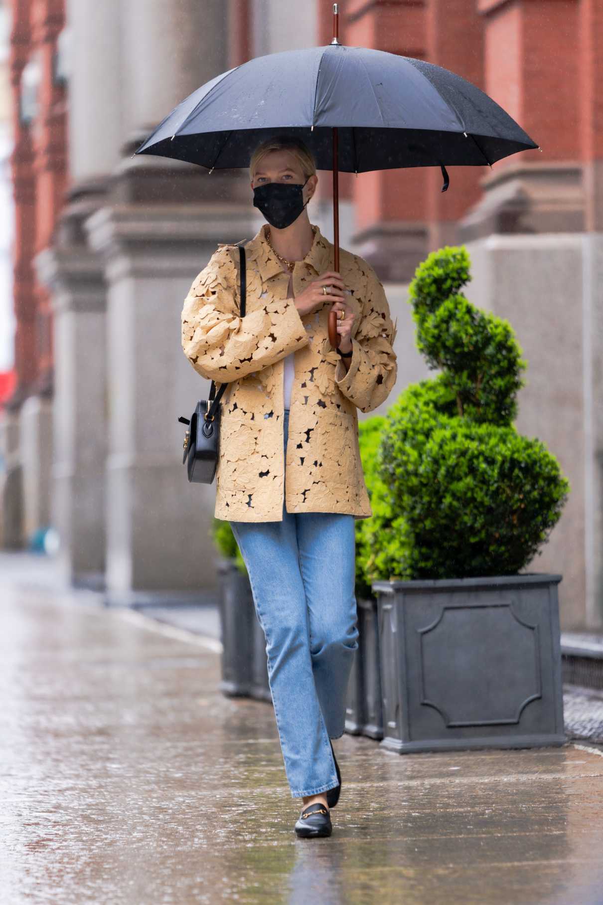 Karlie Kloss in a Black Protective Mask