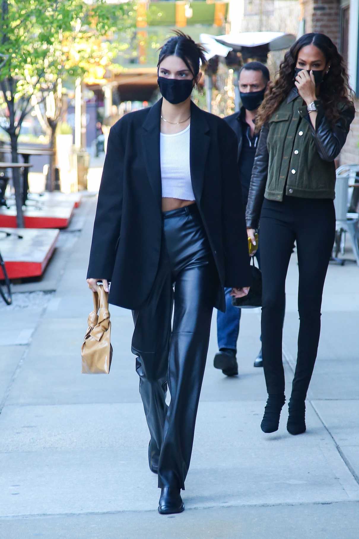 Kendall Jenner in a Black Blazer Heads to the Knicks Game Out with Joan Smalls at Madison Square Garden in New York City 04/26/2021