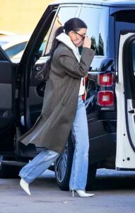Kourtney Kardashian in a Grey Coat