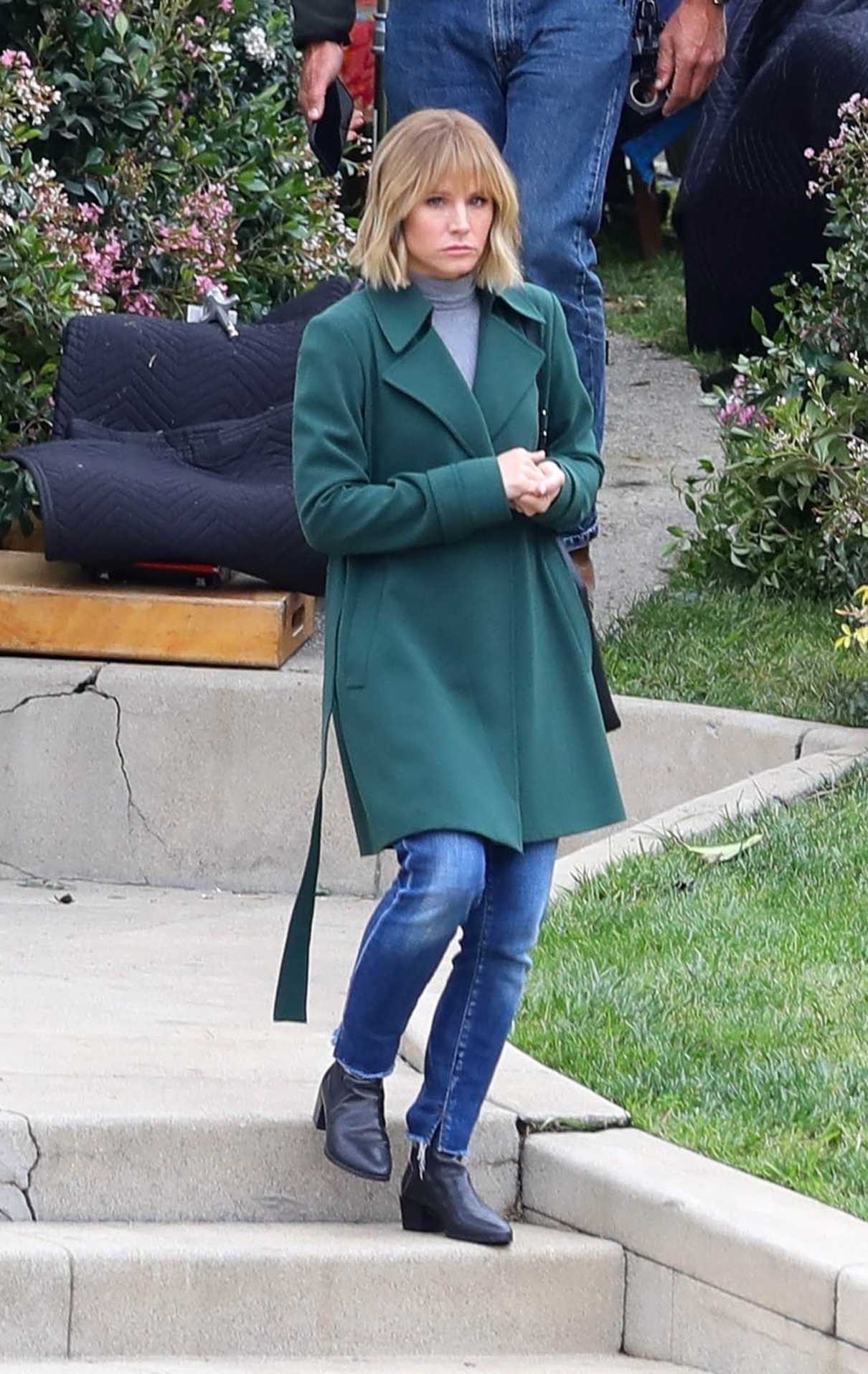 Kristen Bell in a Green Coat