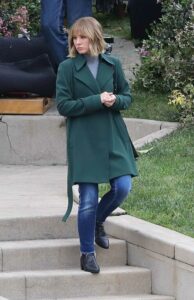 Kristen Bell in a Green Coat