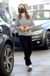 Lily Collins in a Grey Sweatshirt