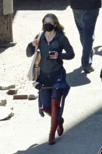 Melissa Benoist in a Black Protective Mask