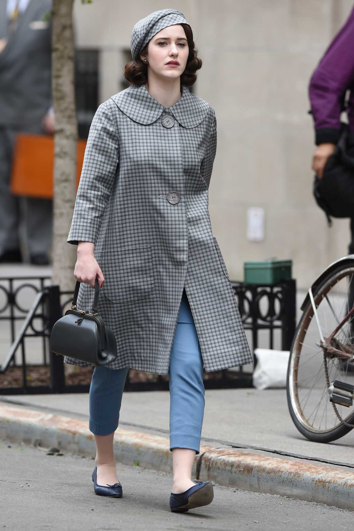 Rachel Brosnahan in a Grey Coat