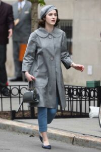 Rachel Brosnahan in a Grey Coat