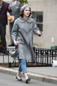 Rachel Brosnahan in a Grey Coat