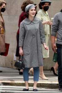 Rachel Brosnahan in a Grey Coat